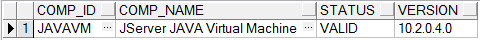 Verify that 'JServer JAVA Virtual Machine' is present and VALID in the database instance