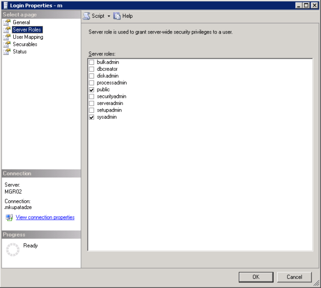 Login Properties_Server Roles(SQL Server 2005)