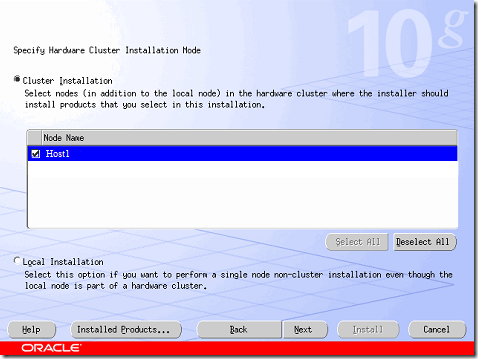 Specify Hardware Cluster Installation Node