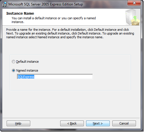 Microsoft SQL Server 2005 Setup Instance Name
