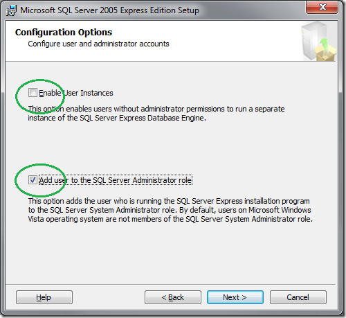 Microsoft SQL Server 2005 Setup Configuration Options