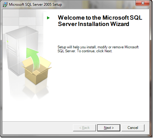 Microsoft SQL Server 2005 Setup Welcome Server Installation Wizard