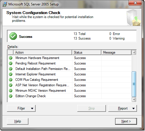 Microsoft SQL Server 2005 Setup System Configuration Check