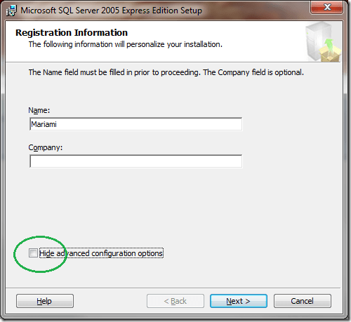 Microsoft SQL Server 2005 Setup Registration Information