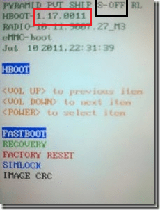 HTC Sensation HBOOT version
