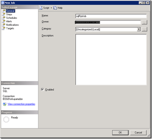 SQL Server New Job General Tab