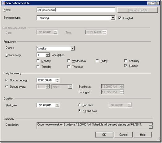 SQL Server New Job Schedules Job Schedule