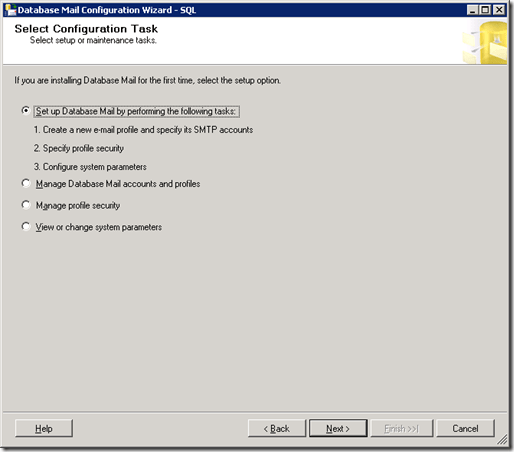 SQL Server  Database Mail Configuration Wizard_Select Configuration_Task