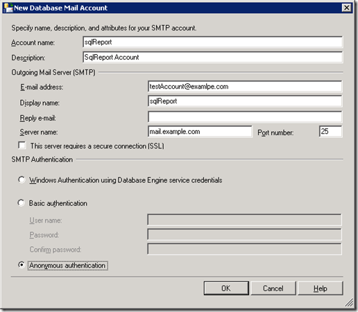 SQL Server Database mail Account