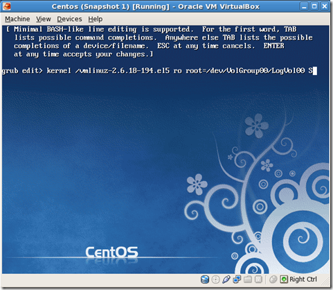 Centos 5.5 VirtualBox Reset root Password