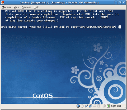 Centos 5.5 VirtualBox Reset root Password