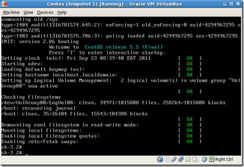 Centos 5.5 VirtualBox Reset root Password