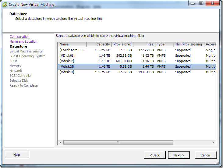 Create New Virtual Machine_Datastore