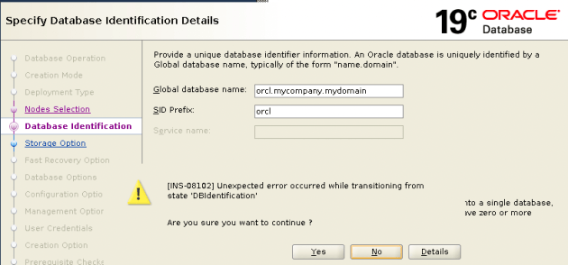 [WARNING] [INS-08102] Unexpected error occurred while transitioning ...